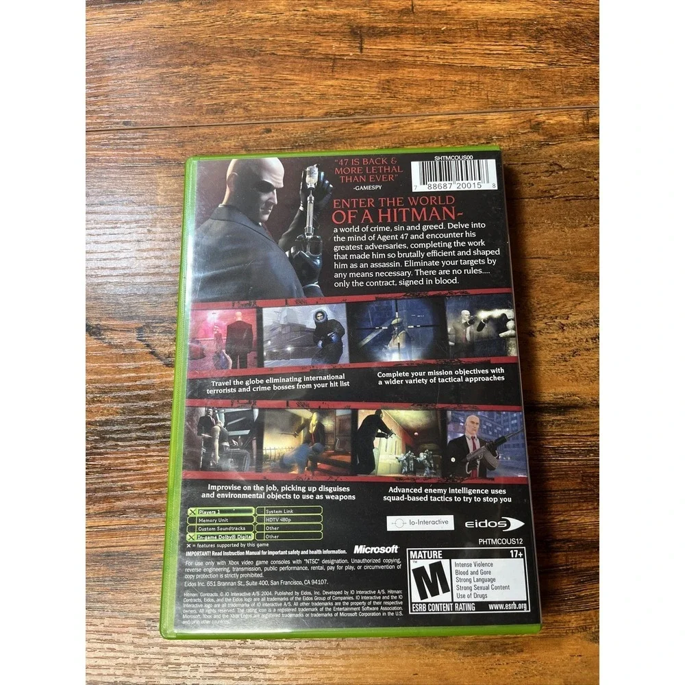 Hitman Contracts Xbox Original Game Case Manual Eidos 20015 Stealth Action